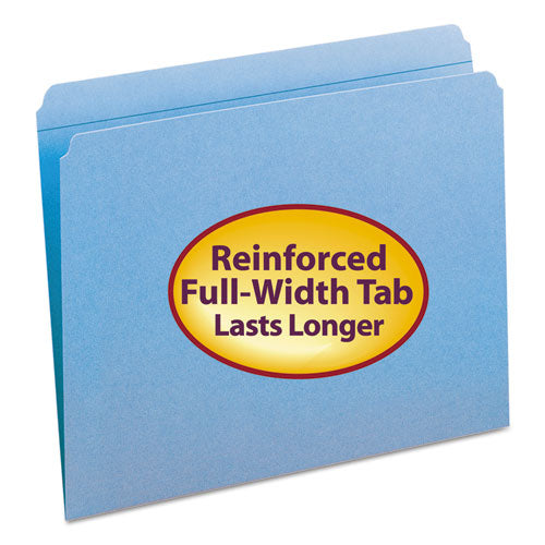 Reinforced Top Tab Colored File Folders, Straight Tabs, Letter Size, 0.75" Expansion, Blue, 100/box