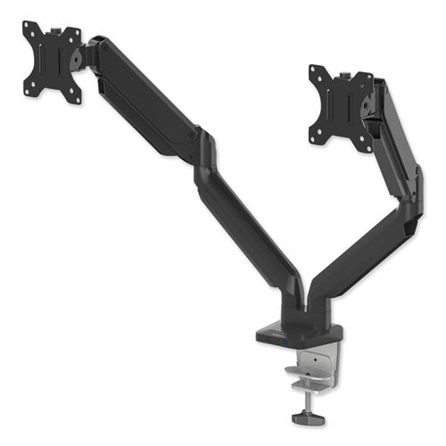 Platinum Series Dual Monitor Arm, For 27" Monitors, 360 Deg Rotation, 45 Deg Tilt, 180 Deg Pan, Silver, Supports 20 Lb