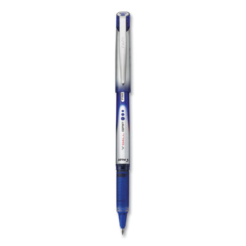 Vball Grip Liquid Ink Roller Ball Pen, Stick, Fine 0.7 Mm, Blue Ink, Blue/silver Barrel, Dozen
