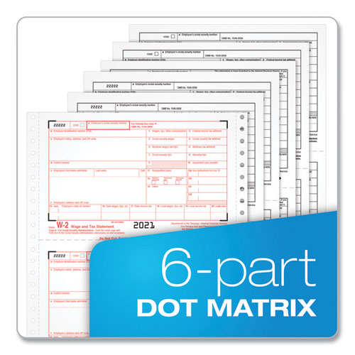 W-2 Tax Form For Dot Matrix Printers, Fiscal Year: 2022, Six-part Carbonless, 5.5 X 8.5, 2 Forms/sheet, 24 Forms Total