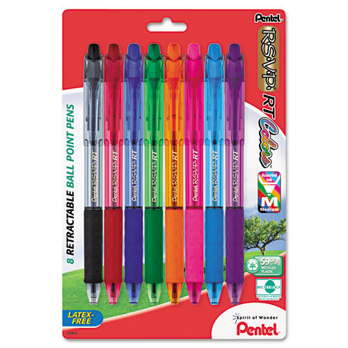 R.s.v.p. Rt Ballpoint Pen, Retractable, Medium 1 Mm, Assorted Ink Colors, Clear Barrel, 8/pack