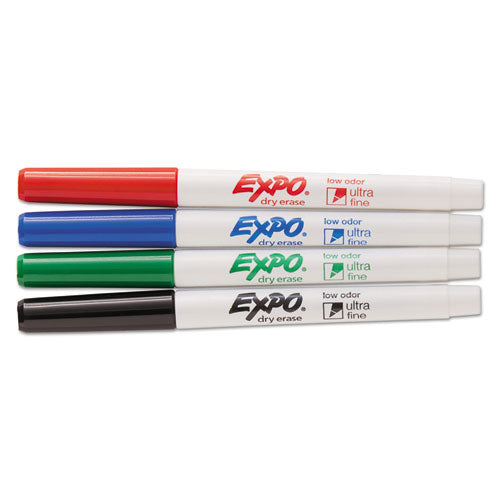 Low-Odor Dry-Erase Marker, Extra-Fine Needle Tip, Black, 4/Pack