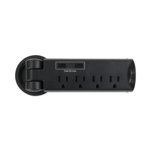 Pull-up Power Module, 4 Outlets, 2 Usb Ports, 8 Ft Cord, Black