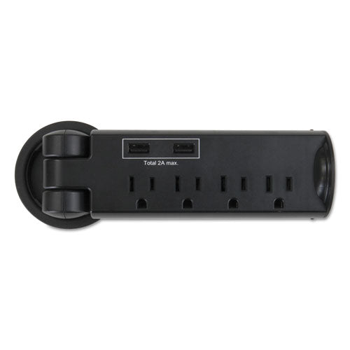 Pull-up Power Module, 4 Outlets, 2 Usb Ports, 8 Ft Cord, Black