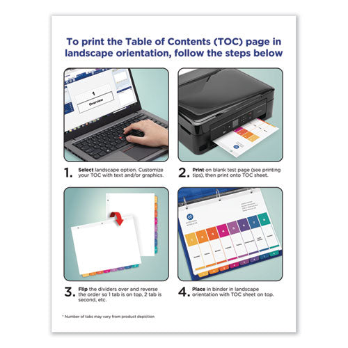 Customizable Toc Ready Index Multicolor Tab Dividers, 10-tab, 1 To 10, 11 X 8.5, White, Traditional Color Tabs, 1 Set