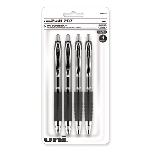 Signo 207 Gel Pen, Retractable, Medium 0.7 Mm, Black Ink, Translucent Black Barrel, 4/pack