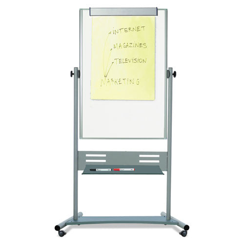 Revolver Easel, 35.4 X 47.2, 80" Tall Easel, Vertical Orientation, White Surface, Silver Aluminum Frame