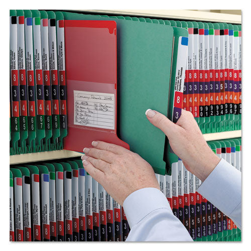 End Tab Pressboard Classification Folders, Six Safeshield Fasteners, 2" Expansion, 2 Dividers, Legal Size, Green, 10/box