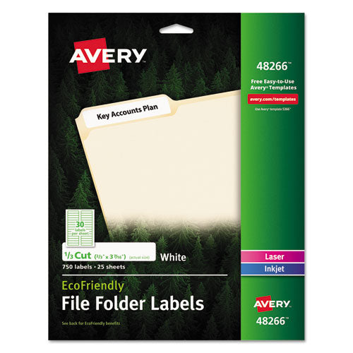 Ecofriendly Permanent File Folder Labels, 0.66 X 3.44, White, 30/sheet, 50 Sheets/pack