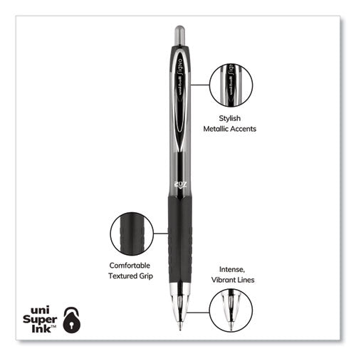 Signo 207 Gel Pen, Retractable, Medium 0.7 Mm, Assorted Ink Colors, Black Barrel, 8/pack