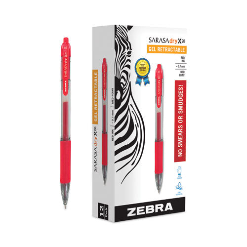 Sarasa Dry Gel X20 Gel Pen, Retractable, Medium 0.7 Mm, Red Ink, Translucent Red Barrel, 12/pack