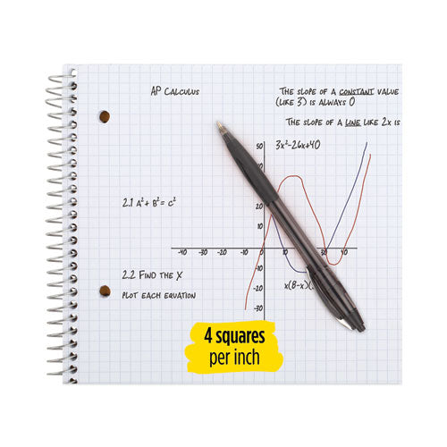 Wirebound Notebook With 2 Pockets, 1-subject, Quadrille Rule (4 Sq/in), Randomly Assorted Cover Color, (100) 11 X 8.5 Sheets