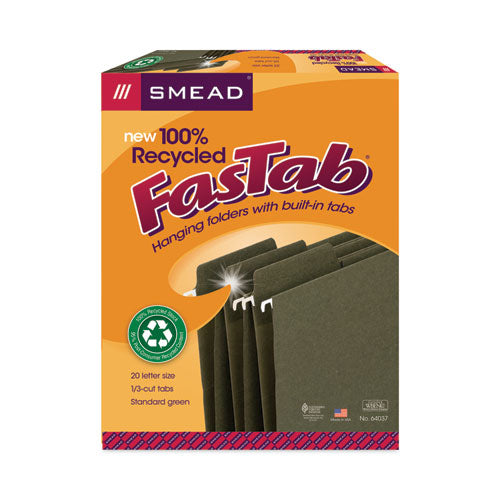 Fastab Hanging Folders, Letter Size, 1/3-cut Tabs, Standard Green, 20/box