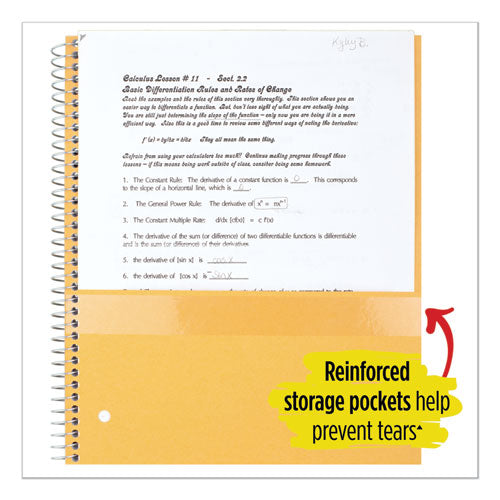 Wirebound Notebook With Two Pockets, 1-subject, Medium/college Rule, Randomly Assorted Cover Color, (100) 11 X 8.5 Sheets