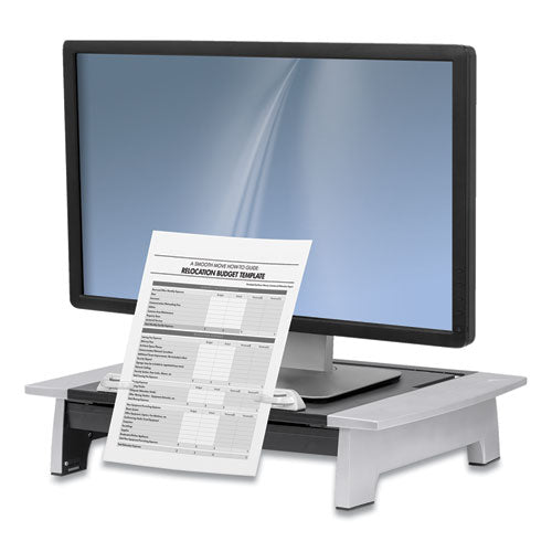 Office Suites Monitor Riser Plus, 19.88" X 14.06" X 4" To 6.5", Black/silver, Supports 80 Lbs