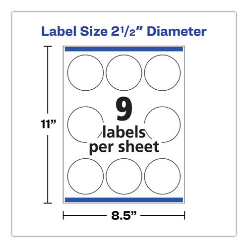 Round Print-to-the Edge Labels With Surefeed, 2.5" Dia, Glossy White, 90/pk