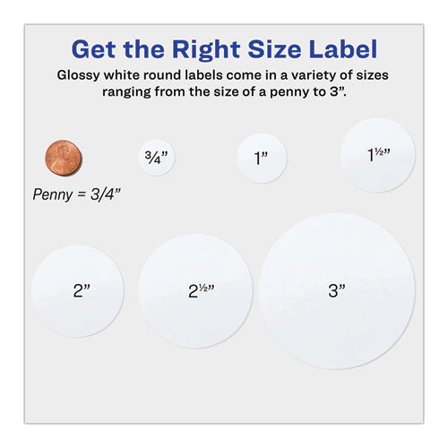 Round Print-to-the Edge Labels With Surefeed, 2.5" Dia, Glossy White, 90/pk