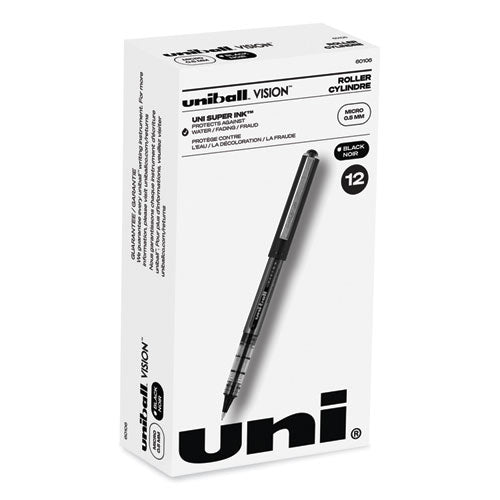 Vision Roller Ball Pen, Stick, Micro 0.5 Mm, Black Ink, Black/gray Barrel, Dozen