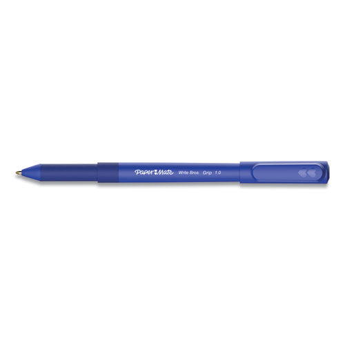 Write Bros. Grip Ballpoint Pen, Stick, Medium 1 Mm, Blue Ink, Blue Barrel, Dozen