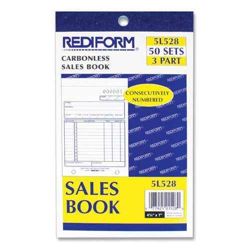 Sales Book, 12 Lines, Three-part Carbonless, 4.25 X 6.38, 50 Forms Total
