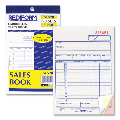 Sales Book, 12 Lines, Three-part Carbonless, 4.25 X 6.38, 50 Forms Total