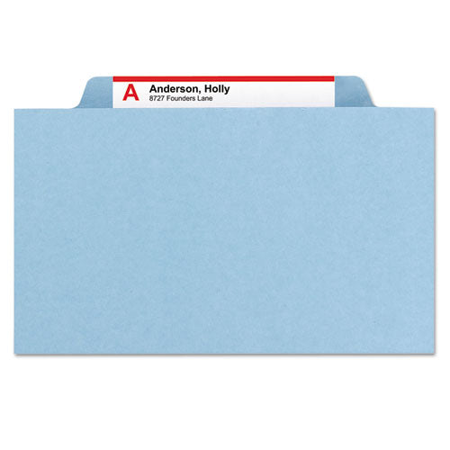 Six-section Pressboard Top Tab Classification Folders, Six Safeshield Fasteners, 2 Dividers, Legal Size, Blue, 10/box