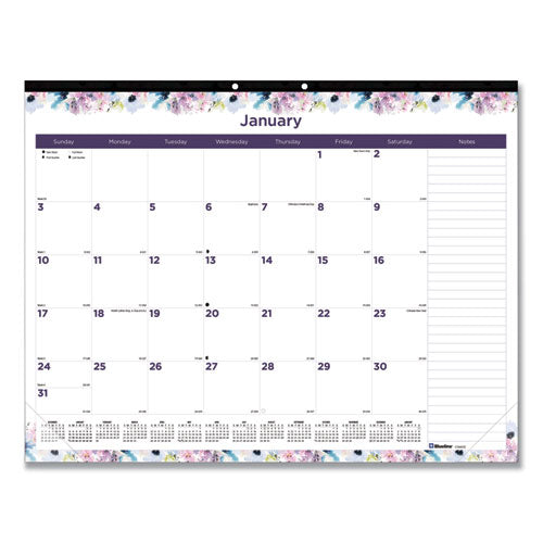 Passion Monthly Deskpad Calendar, Floral Artwork, 22 X 17, White/multicolor Sheets, Black Binding, 12-month (jan-dec): 2023