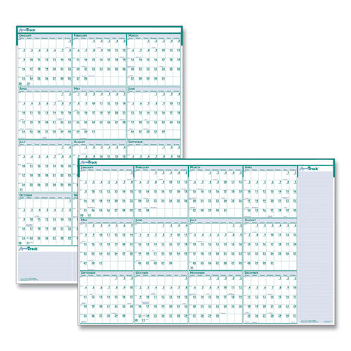Express Track Recycled Reversible/erasable Yearly Wall Calendar, 24 X 37, White/teal Sheets, 12-month (jan To Dec): 2023