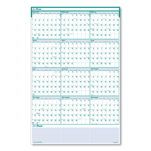 Express Track Recycled Reversible/erasable Yearly Wall Calendar, 24 X 37, White/teal Sheets, 12-month (jan To Dec): 2023