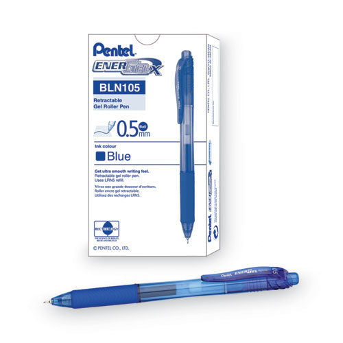 Energel-x Gel Pen, Retractable, Fine 0.5 Mm Needle Tip, Blue Ink, Blue Barrel, Dozen