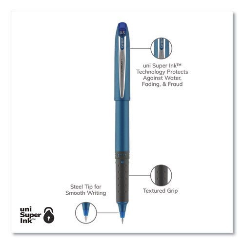 Grip Roller Ball Pen, Stick, Micro 0.5 Mm, Blue Ink, Blue Barrel, Dozen