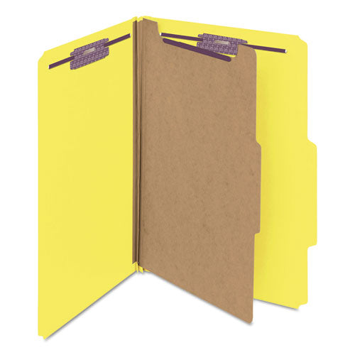 Four-section Pressboard Top Tab Classification Folders, Four Safeshield Fasteners, 1 Divider, Legal Size, Yellow, 10/box