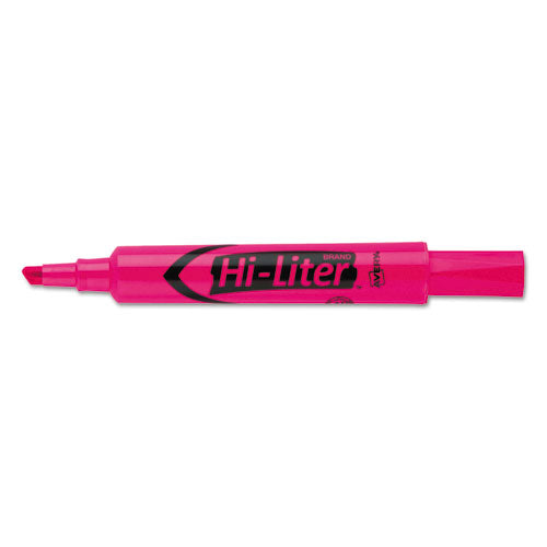 Hi-liter Desk-style Highlighters, Fluorescent Pink Ink, Chisel Tip, Pink/black Barrel, Dozen