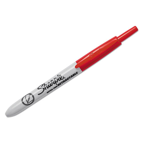 Retractable Permanent Marker, Extra-fine Needle Tip, Red