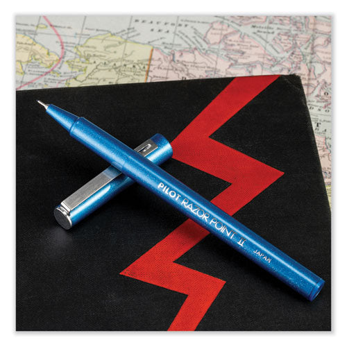 Razor Point Ii Super Fine Line Porous Point Pen, Stick, Extra-fine 0.2 Mm, Blue Ink, Blue Barrel, Dozen