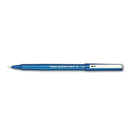 Razor Point Ii Super Fine Line Porous Point Pen, Stick, Extra-fine 0.2 Mm, Blue Ink, Blue Barrel, Dozen