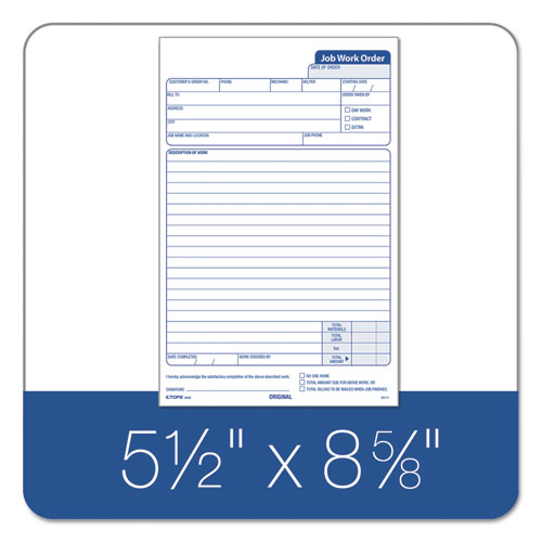 Job Work Order, Three-part Carbonless, 5.66 X 8.63, 50 Forms Total