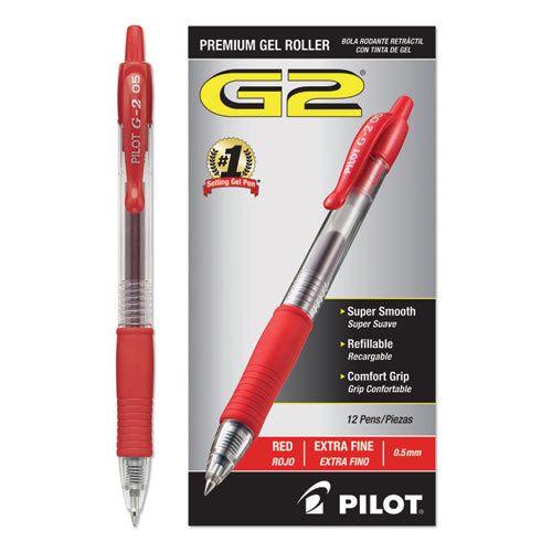 G2 Premium Gel Pen, Retractable, Extra-fine 0.5 Mm, Red Ink, Smoke Barrel, Dozen