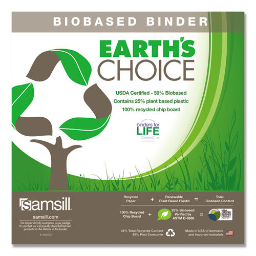 Earth's Choice Plant-based D-ring View Binder, 3 Rings, 2" Capacity, 11 X 8.5, White
