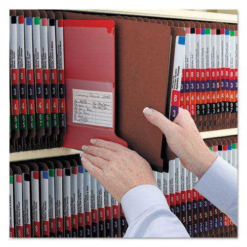 End Tab Pressboard Classification Folders, Eight Safeshield Fasteners, 3" Expansion, 3 Dividers, Letter Size, Red, 10/box