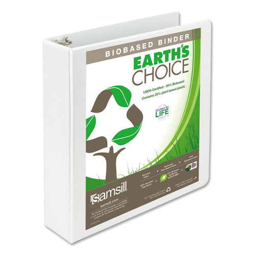 Earth's Choice Plant-based D-ring View Binder, 3 Rings, 3" Capacity, 11 X 8.5, White
