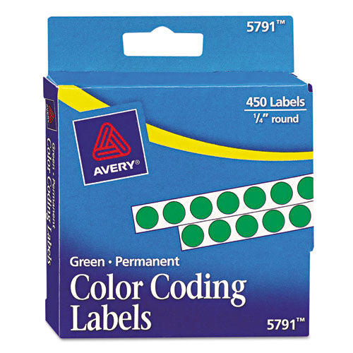 Handwrite-only Permanent Self-adhesive Round Color-coding Labels In Dispensers, 0.25" Dia, Green, 450/roll, (5791)