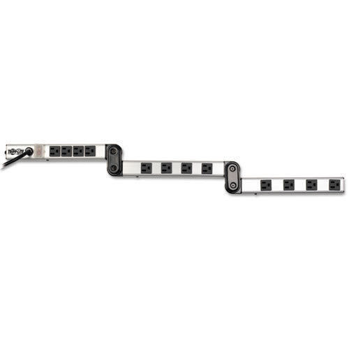 Vertical Power Strip, 12 Outlets, 15 Ft Cord, Silver