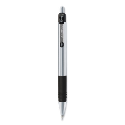 Z-grip Metal Ballpoint Pen, Retractable, Medium 1 Mm, Black Ink, Silver Barrel, 12/pack