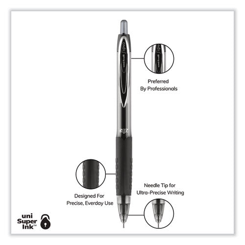 Signo 207 Needle Point Gel Pen, Retractable, Medium 0.7 Mm, Black Ink, Black Barrel, Dozen