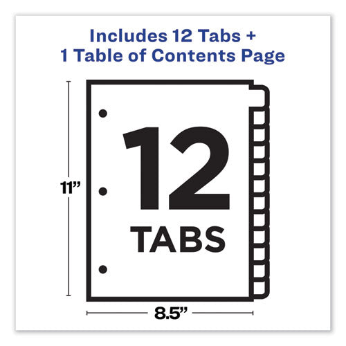 Customizable Toc Ready Index Multicolor Tab Dividers, 12-tab, 1 To 12, 11 X 8.5, White, Traditional Color Tabs, 1 Set