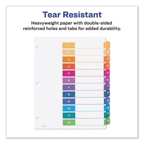 Customizable Toc Ready Index Multicolor Tab Dividers, 12-tab, 1 To 12, 11 X 8.5, White, Traditional Color Tabs, 1 Set