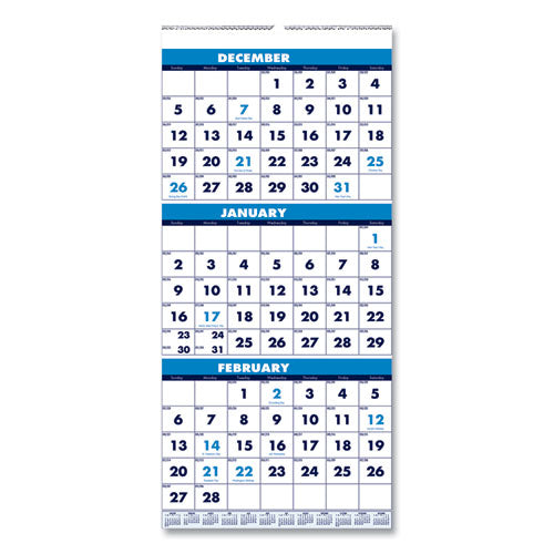 Recycled Three-month Format Wall Calendar, Vertical Orientation, 8 X 17, White Sheets, 14-month (dec To Jan): 2022 To 2024