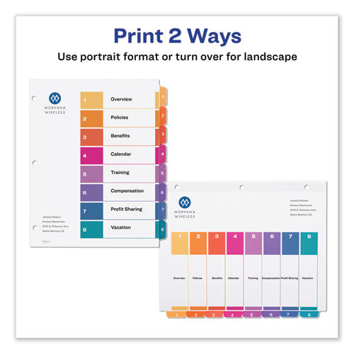 Customizable Toc Ready Index Multicolor Tab Dividers, 8-tab, 1 To 8, 11 X 8.5, White, Traditional Color Tabs, 1 Set