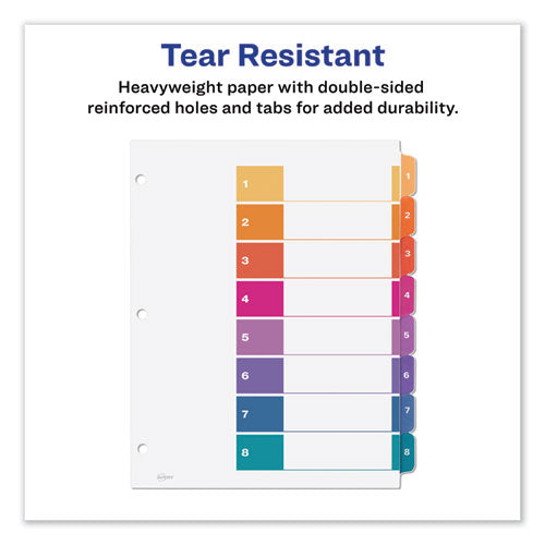 Customizable Toc Ready Index Multicolor Tab Dividers, Extra Wide Tabs, 8-tab, 1 To 8, 11 X 9.25, White, 1 Set